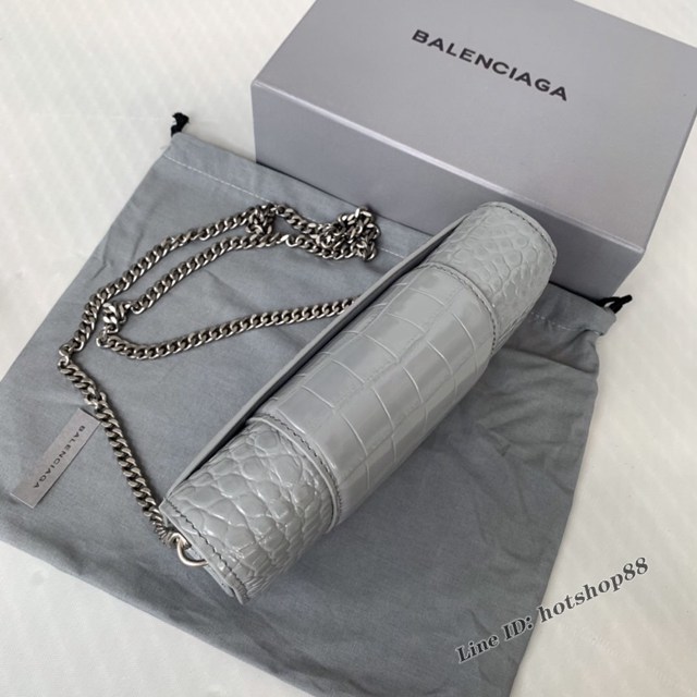 Balenciaga專櫃爆款鱷魚紋灰色銀扣Hourglass mini鏈帶包 巴黎世家鏈條沙漏包 fyj1476